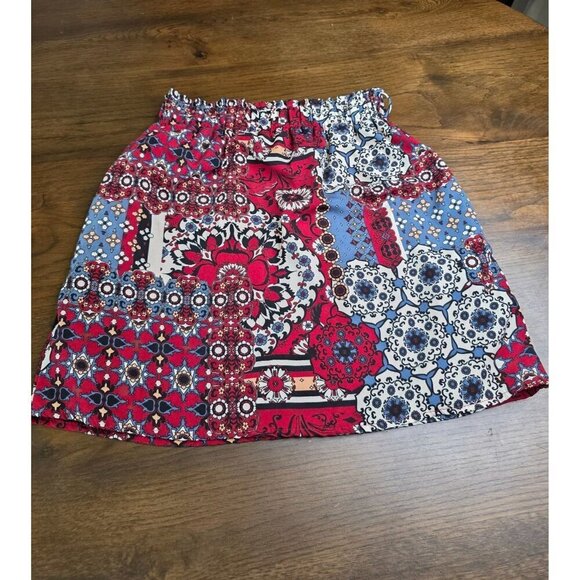 Red Blue Boho Elastic Waist Skirt S 100% Polyester Made In USA - Picture 7 of 13